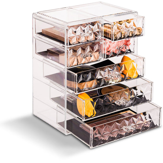Medium Clear Diamond Makeup Organizer - (3 large / 4 small drawers)