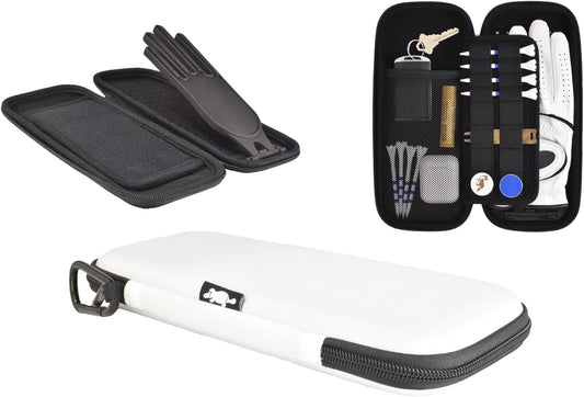 Caddie Case - Golf Glove Holder with Hinging Stiff Shaper - Golf Accessories for Men & Women - Hard Case Organizer with Storage Slots for Phone, Tees, Divot Tools & Ball Markers