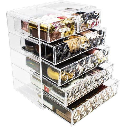 Medium Clear Diamond Makeup Organizer - (4 large / 2 small drawers)