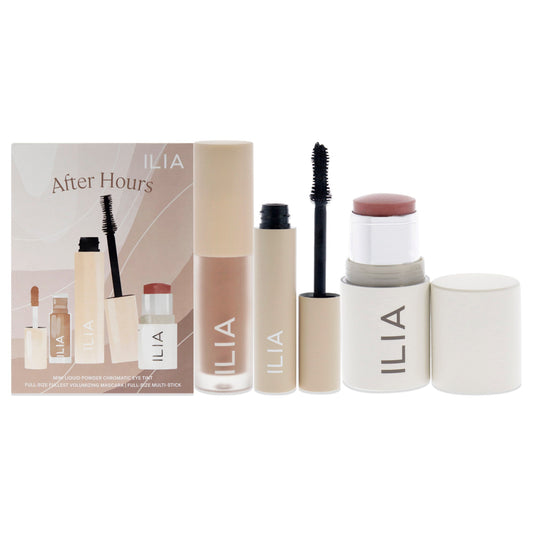After Hours Set by ILIA Beauty for Women - 3 Pc 0.05oz Liquid Powder Chromatic Eye Tint, 0.32oz Fullest Volumizing Mascara - Classic Black, 0.15oz Multy Stick - Lady Bird