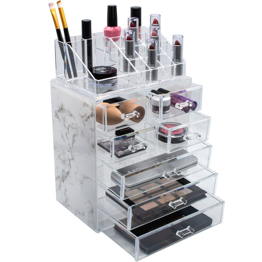 Medium Marble Makeup Organizer Set - (3 large / 4 small drawers/top tray)