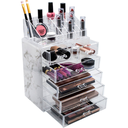 Medium Marble Makeup Organizer Set - (4 large / 2 small drawers/top tray)
